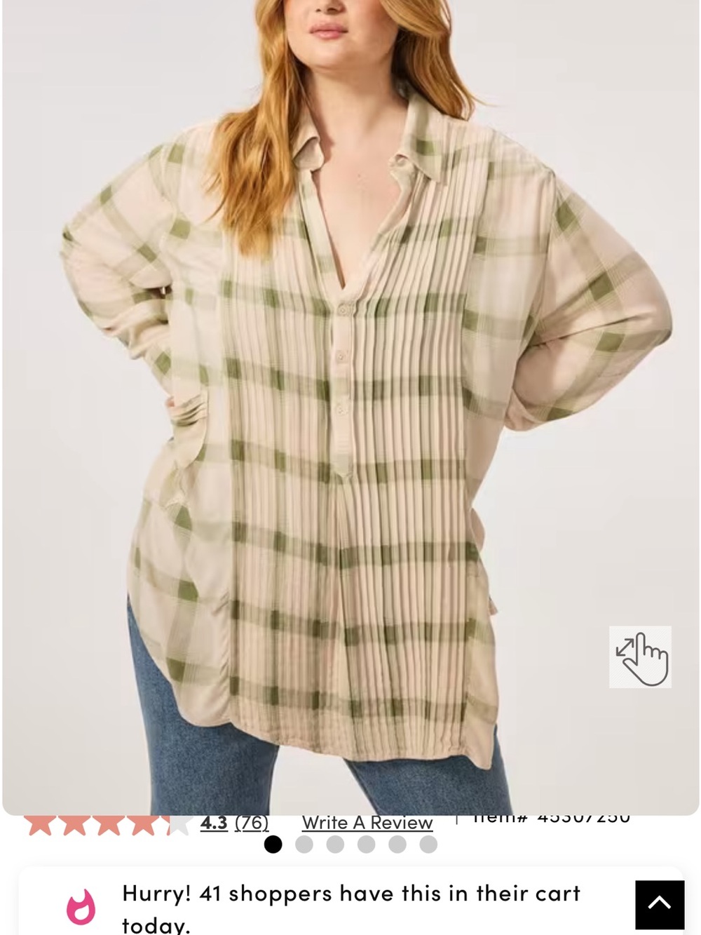torrid Beige and Olive Plaid Pleated Button-Front Tunic